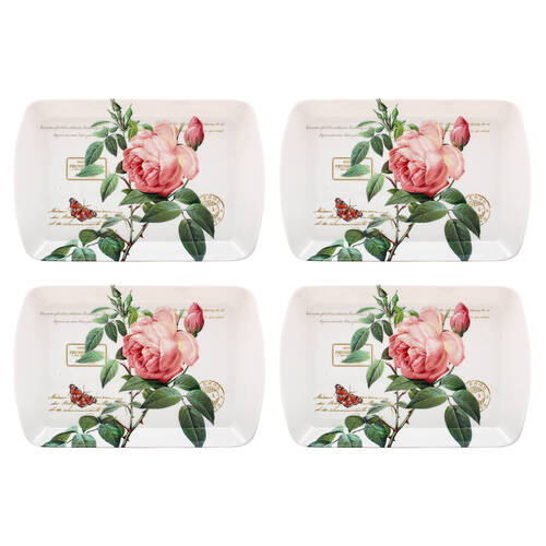 4PK Gibson Gifts Redoute Rose Melamine Tray Rectangle - Small
