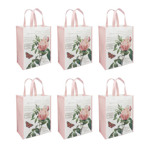 6PK Gibson Gifts Redoute Rose Shopper Reusable Bag - Pink