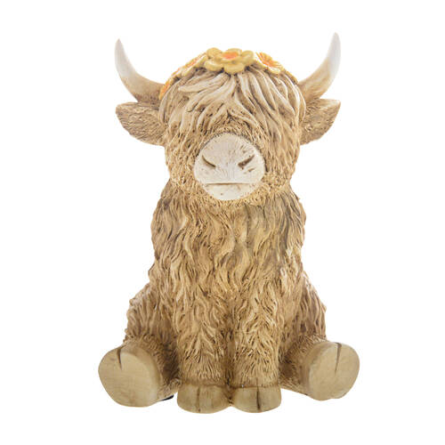 Gibson Gifts Flower Highland Cow Sitting Figurine Home Decor - Brown
