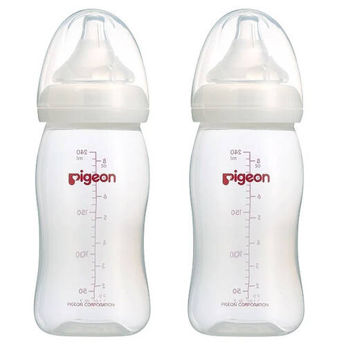 2PK Pigeon PP 240ml Feeding Bottle w/Wide Neck Size M Y-Cut 3m+
