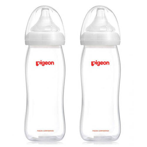 2PK Pigeon PP 330ml Feeding Bottle w/Wide Neck Size L Y-Cut 6m+