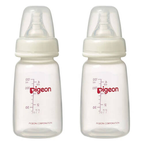 2PK Pigeon PP 120ml Feeding Bottle w/Slim Neck Size S Round Hole 0m+