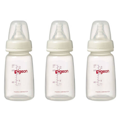 3PK Pigeon PP 120ml Feeding Bottle w/Slim Neck Size S Round Hole 0m+