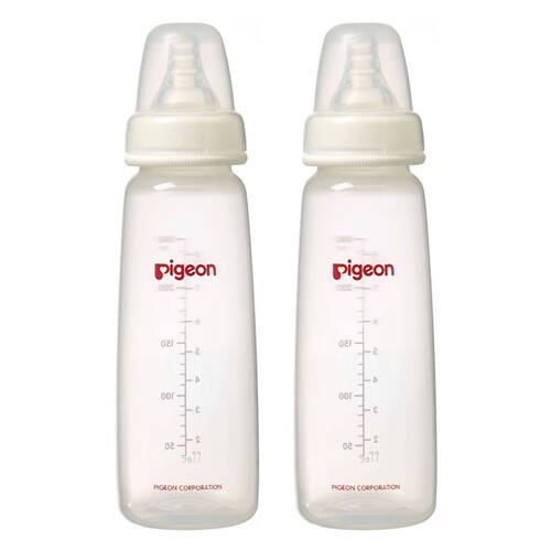 2PK Pigeon Flexible Peristaltic Nipple 240ml M Round Hole 4m+ PP Nursing Feeding Bottle