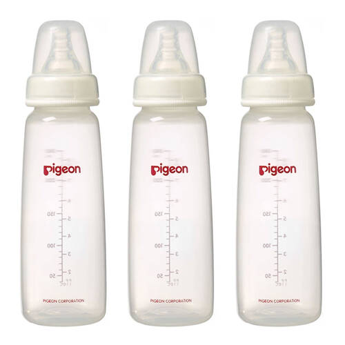 3PK Pigeon Flexible Peristaltic Nipple 240ml M Round Hole 4m+ PP Nursing Feeding Bottle