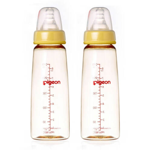 2PK Pigeon Flexible Peristaltic Nipple 240ml M Round Hole 4m+ Nursing Feeding Bottle