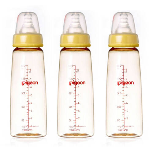 3PK Pigeon Flexible Peristaltic Nipple 240ml M Round Hole 4m+ Nursing Feeding Bottle