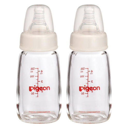 2x Pigeon Slim Neck Peristaltic Glass Bottle 120mL