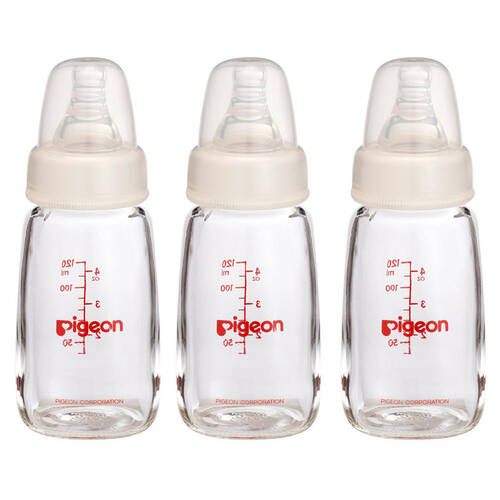 3x Pigeon Slim Neck Peristaltic Glass Bottle 120mL