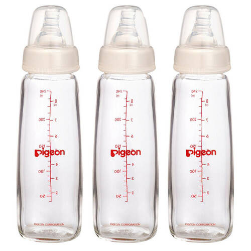 3x Pigeon Slim Neck Peristaltic Glass Bottle 240mL