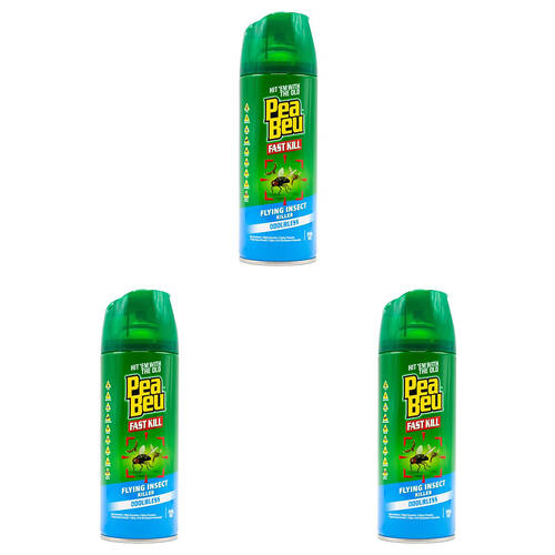 3PK Pea Beu Odourless Insect Killer Spray Fast Killing Aerosol 250g