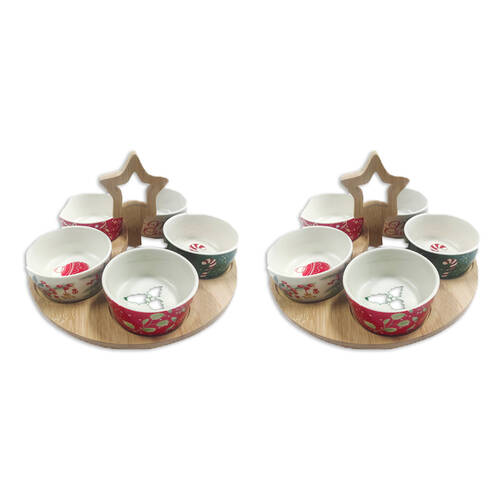 2PK Gibson Gifts Christmas Themed Serving Board w/ Ceramic 5 Round Bowl Set