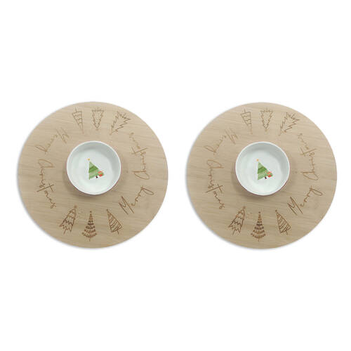 2PK Gibson Gifts Christmas Themed Bamboo Lazy Susan Serveware 70x330x330mm