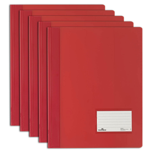5x Durable Premium Flat Extra Wide A4 File Folder - Translucent Red