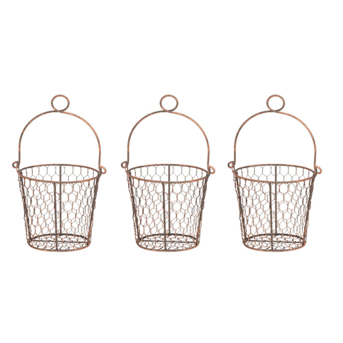3PK Wire Pot Cover 15cm Plant/Flower Hanging Holder w/ Handle