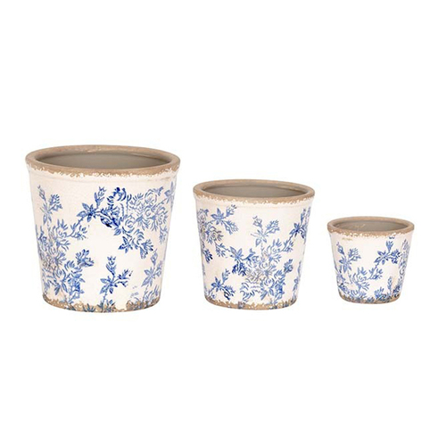 3pc Ceramic Tall Pot Home/Garden Plant Flower Container Blue