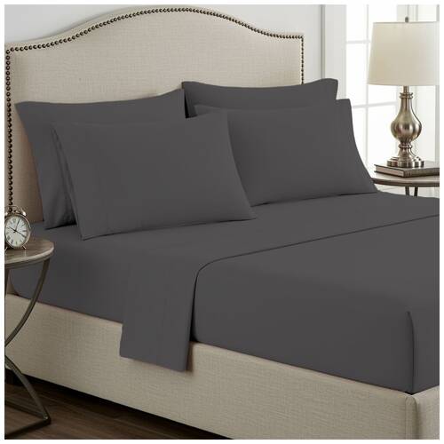 2x 2pc Grosvenor House Plain Dyed Bamboo Cotton Standard Pillowcase Granite