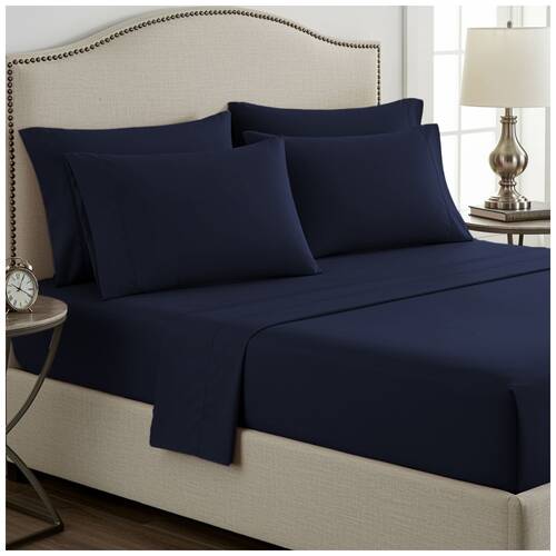 2pc Grosvenor House Plain Dyed Bamboo Cotton Standard Pillowcase Navy