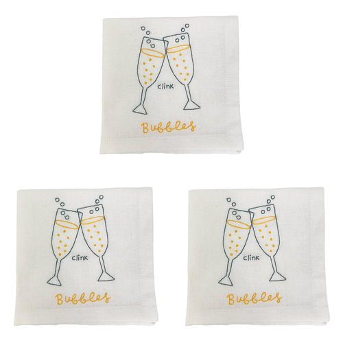 3PK Annabel Trends Linen/Cotton Cocktail Napkin Bubbles 25cm