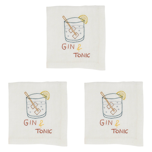 3PK Annabel Trends Linen/Cotton Cocktail Napkin Gin & Tonic 25cm