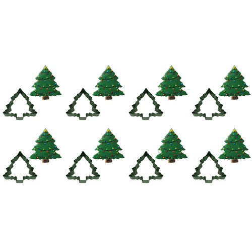 8PK R&M Xmas Tree Cookie Cutter Polyresin Coated Steel 9cm - Green