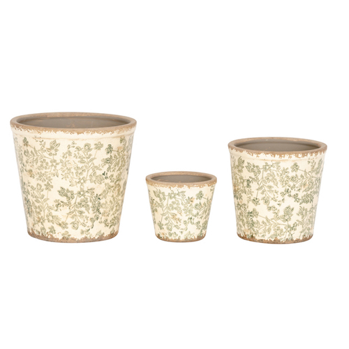 3pc Ceramic Tall Pot Home/Garden Plant Flower Container Green