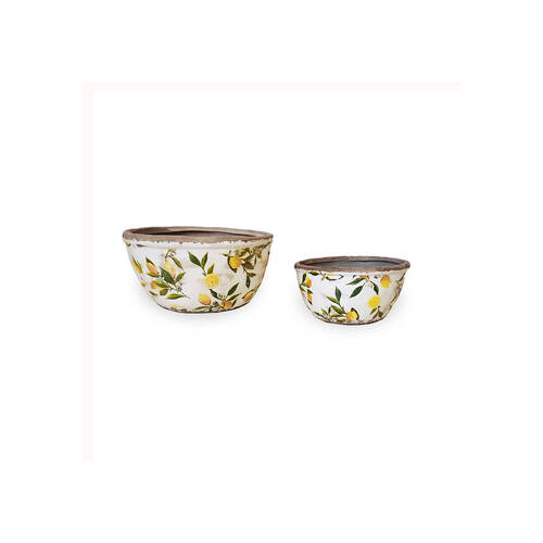 2pc Indoor Ceramic Pot Set Home/Garden Decor - Lemon Shallow