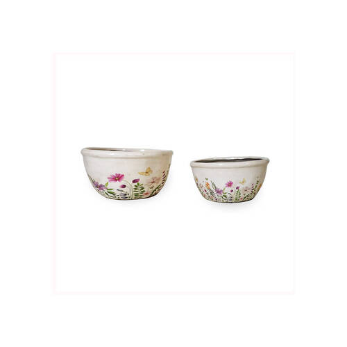 2pc Indoor Ceramic Pot Set Home/Garden Decor - Wildflower Shallow