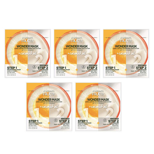 5x Garnier Fructis 15ml 2 Step Wonder Mask Hair System w/ Coconut Oil + Care Sealer