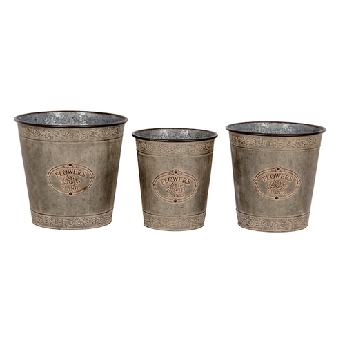3pc Flower Zinc Pot Home/Garden Decor Plant Container Aged