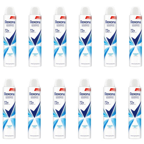 12PK Rexona Women Anti-Perspirant Deodorant Body Spray 200ml Cotton Dry