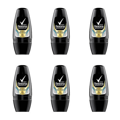 6PK Rexona Sport Defence Anti-Perspirant Underarm Roll On Deodorant 45ml