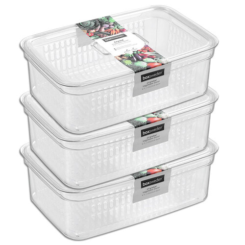 3x Boxsweden Crystal 4.7L Vegetable Storer Fridge Container - Clear 