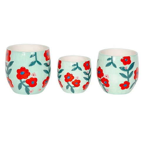 3pc Ceramic Pot Home/Garden Plant/Flower Container Green