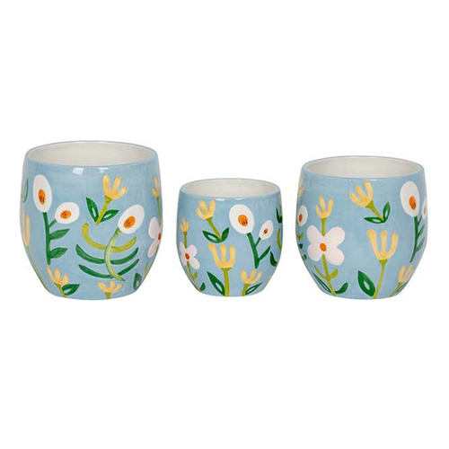 3pc Ceramic Pot Home/Garden Plant/Flower Container Blue
