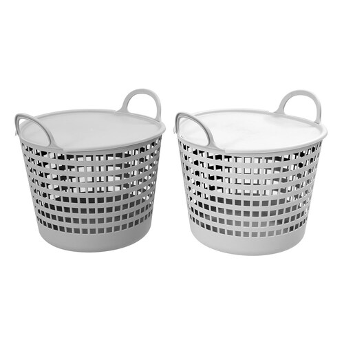 2x Boxsweden 26L/40x37.3cm Flexi Laundry Basket Lidded - Assorted