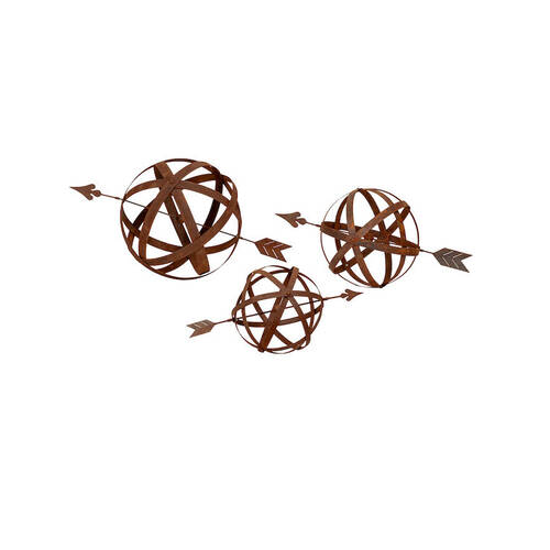 3pc A.FRESCO Metal Ball Set w/ Arrow Ornament Decor - Rust