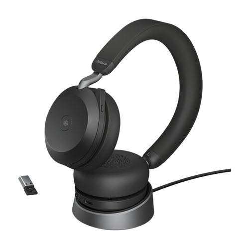 Jabra Wireless Evolve2 75 MS Mono Bluetooth Headset Charging Stand USB-A Dongle