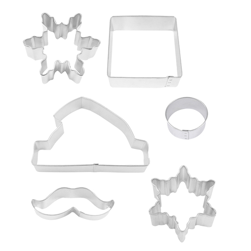 6pc R&M Tinplated Steel Santa Centrepiece Cookie Cutter Set - Silver