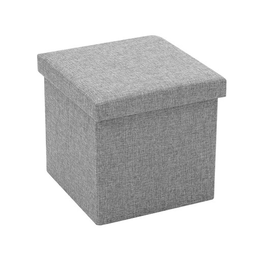 Boxsweden 38x36cm Ottoman Storage Cube Faux Linen - Grey