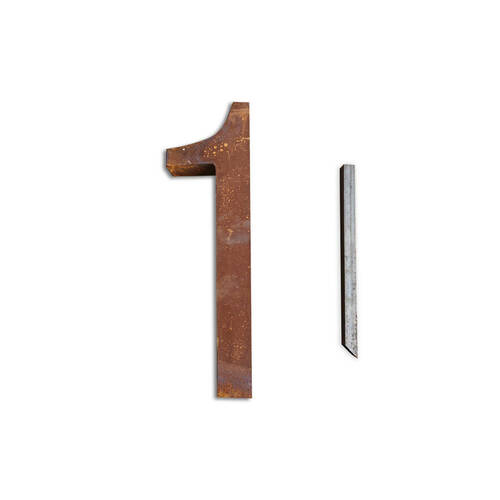 A.FRESCO Steel House Number ONE Sign/Plaque 12.3x40cm - Rust