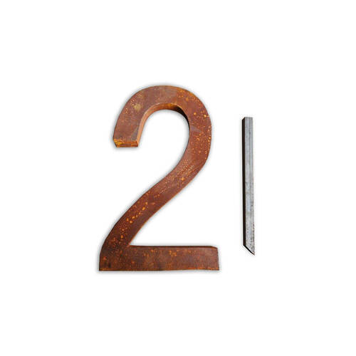 A.FRESCO Steel House Number TWO Sign/Plaque 26.6x40cm - Rust
