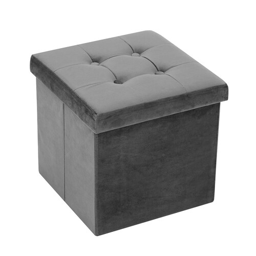 Boxsweden 38x36cm Ottoman Storage Cube Faux Velvet - Grey