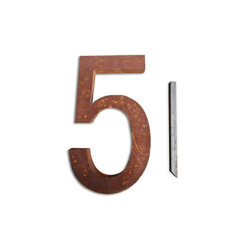 A.FRESCO Steel House Number FIVE Sign/Plaque 23.6x40cm - Rust