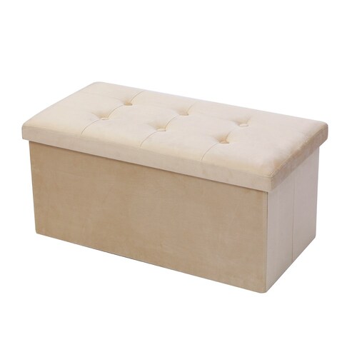 Boxsweden 76x36cm Ottoman Storage Cube Faux Velvet - Cream