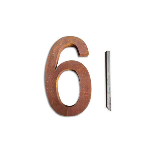 A.FRESCO Steel House Number SIX Sign/Plaque 22.9x40cm - Rust