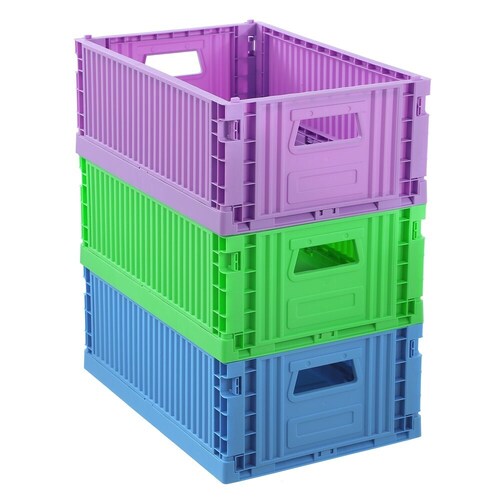 3x Boxsweden 43x29cm Foldaway Crate Storage - Assorted