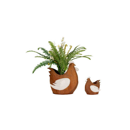 2pc Fat Chook White/Rust Home Chicken Decor - Assorted