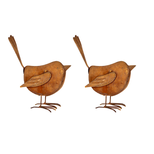2PK Decorative Metal Wren Rust 25cm Sculpture Decor Large