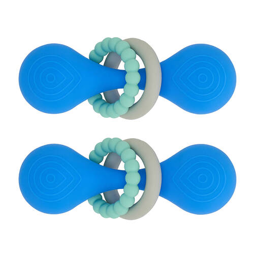 2PK Annabel Trends Silicone Dumbbell Rattle Baby/Infant Toy - Blue
